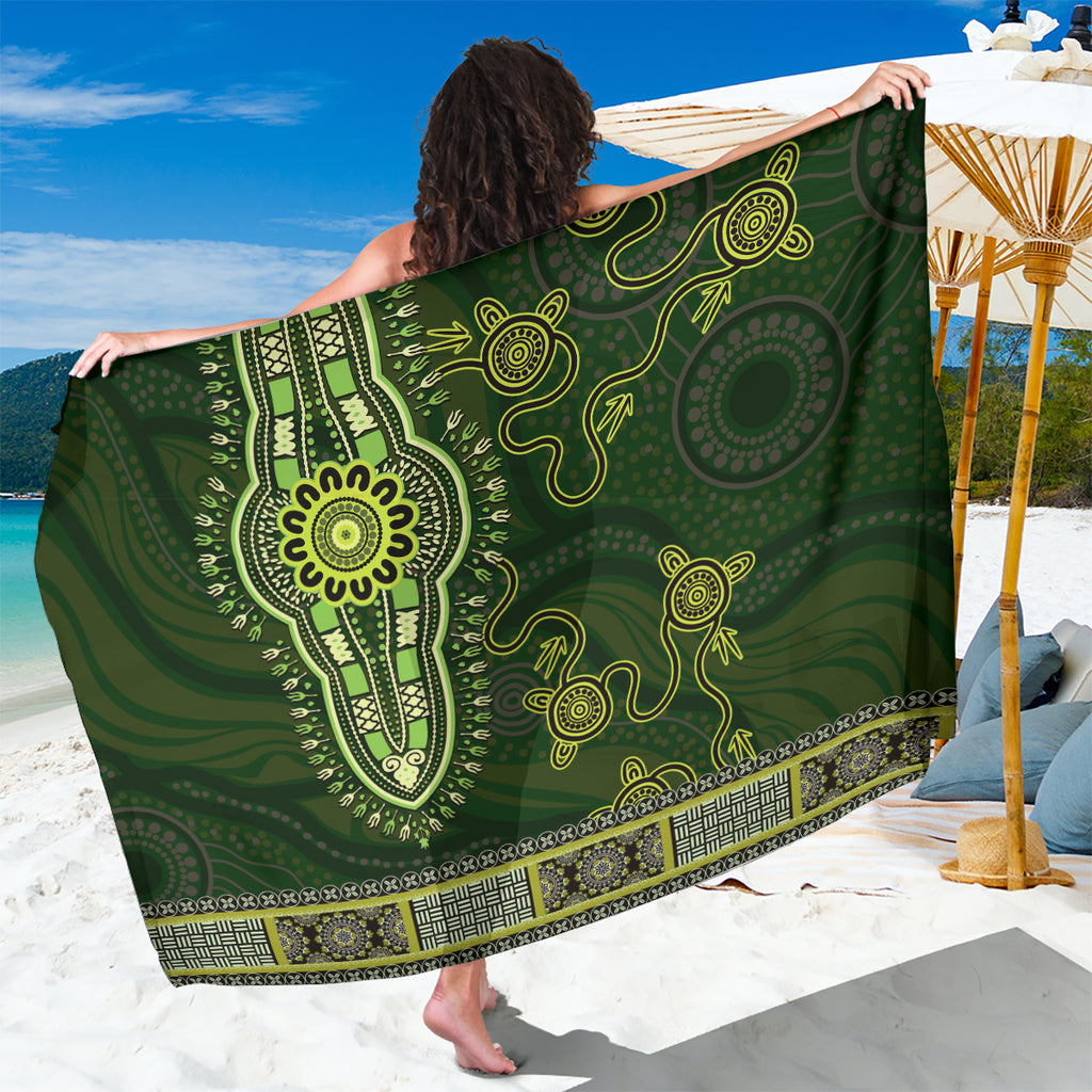 Lime Green African Dashiki With Australia Aboriginal Art Sarong