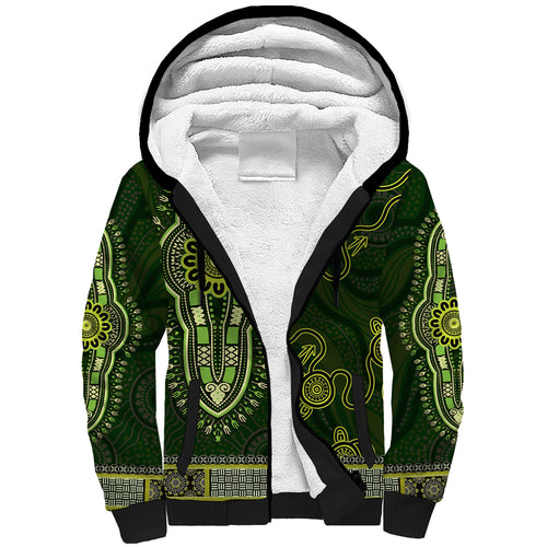 Lime Green African Dashiki With Australia Aboriginal Art Sherpa Hoodie