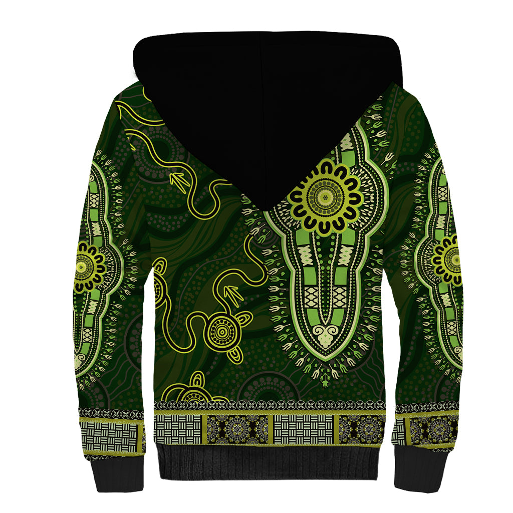 Lime Green African Dashiki With Australia Aboriginal Art Sherpa Hoodie