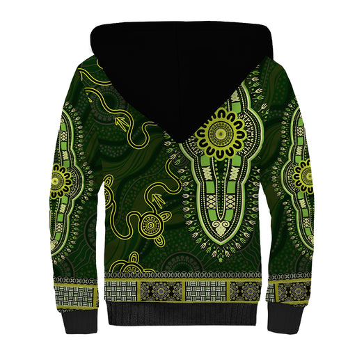 Lime Green African Dashiki With Australia Aboriginal Art Sherpa Hoodie