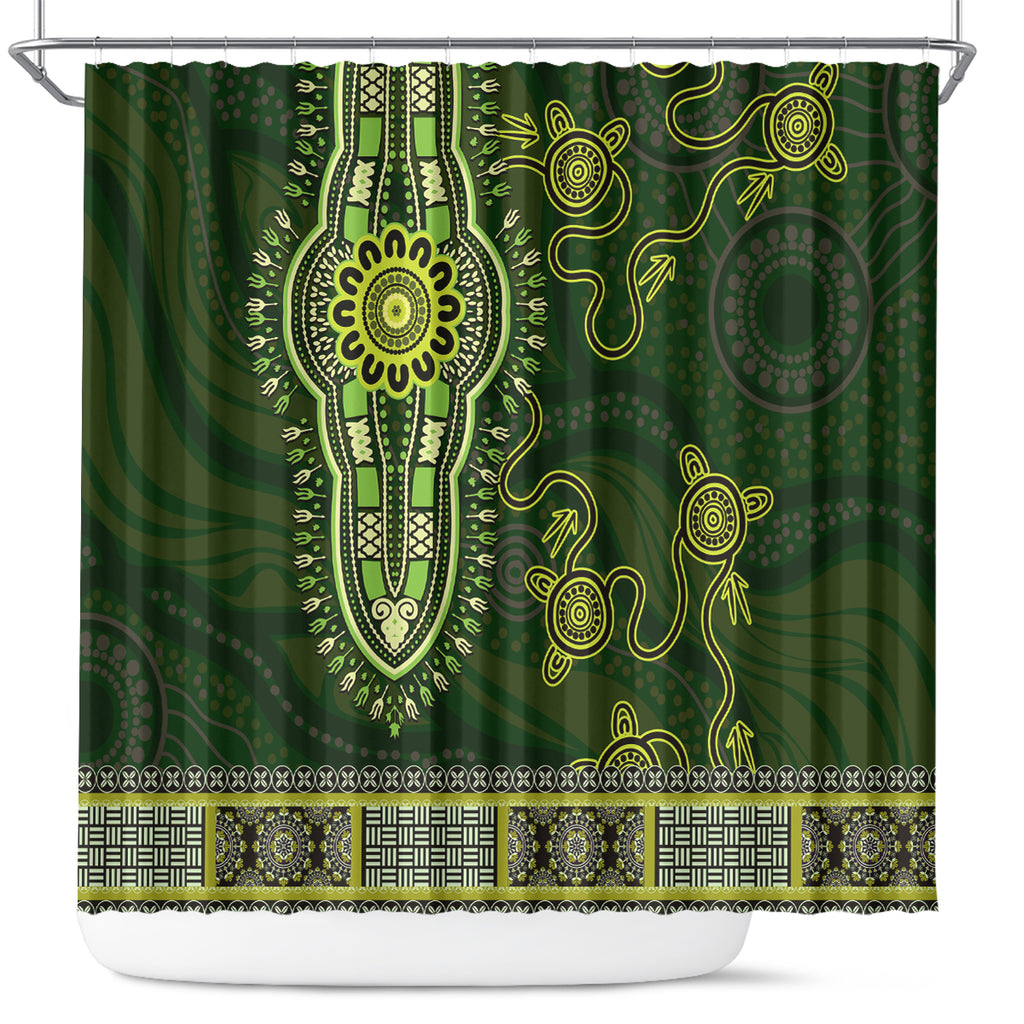 Lime Green African Dashiki With Australia Aboriginal Art Shower Curtain