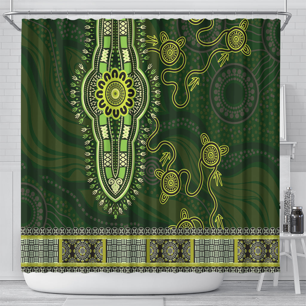 Lime Green African Dashiki With Australia Aboriginal Art Shower Curtain