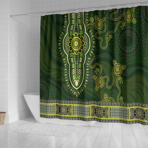 Lime Green African Dashiki With Australia Aboriginal Art Shower Curtain