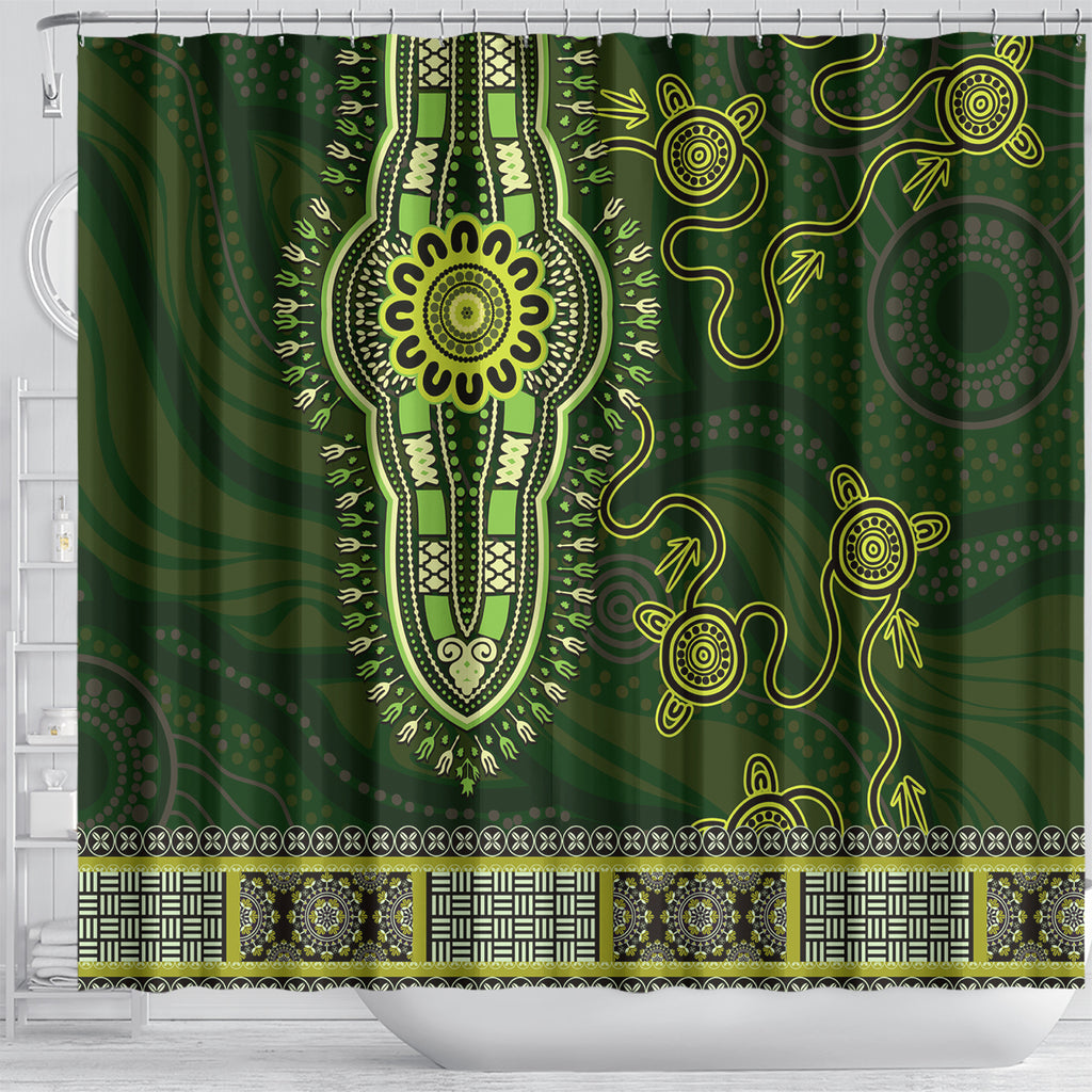 Lime Green African Dashiki With Australia Aboriginal Art Shower Curtain