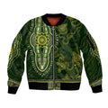 Lime Green African Dashiki With Australia Aboriginal Art Sleeve Zip Bomber Jacket
