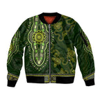 Lime Green African Dashiki With Australia Aboriginal Art Sleeve Zip Bomber Jacket