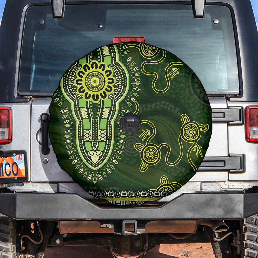 Lime Green African Dashiki With Australia Aboriginal Art Spare Tire Cover