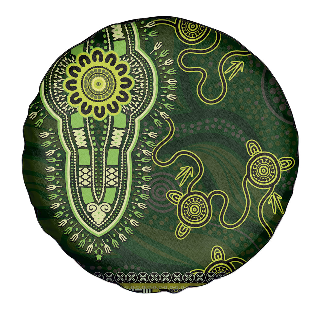 Lime Green African Dashiki With Australia Aboriginal Art Spare Tire Cover