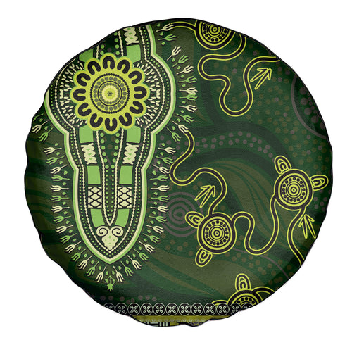 Lime Green African Dashiki With Australia Aboriginal Art Spare Tire Cover