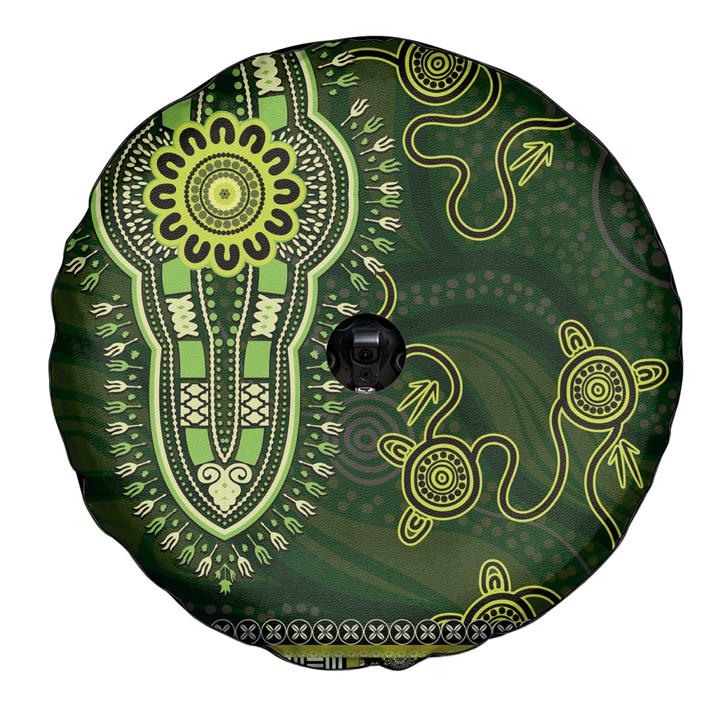 Lime Green African Dashiki With Australia Aboriginal Art Spare Tire Cover