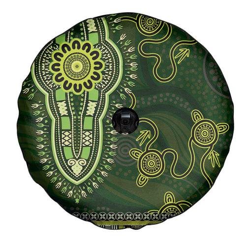 Lime Green African Dashiki With Australia Aboriginal Art Spare Tire Cover