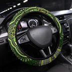 Lime Green African Dashiki With Australia Aboriginal Art Steering Wheel Cover
