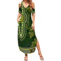 Lime Green African Dashiki With Australia Aboriginal Art Summer Maxi Dress