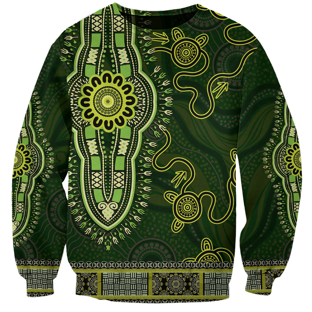 Lime Green African Dashiki With Australia Aboriginal Art Sweatshirt