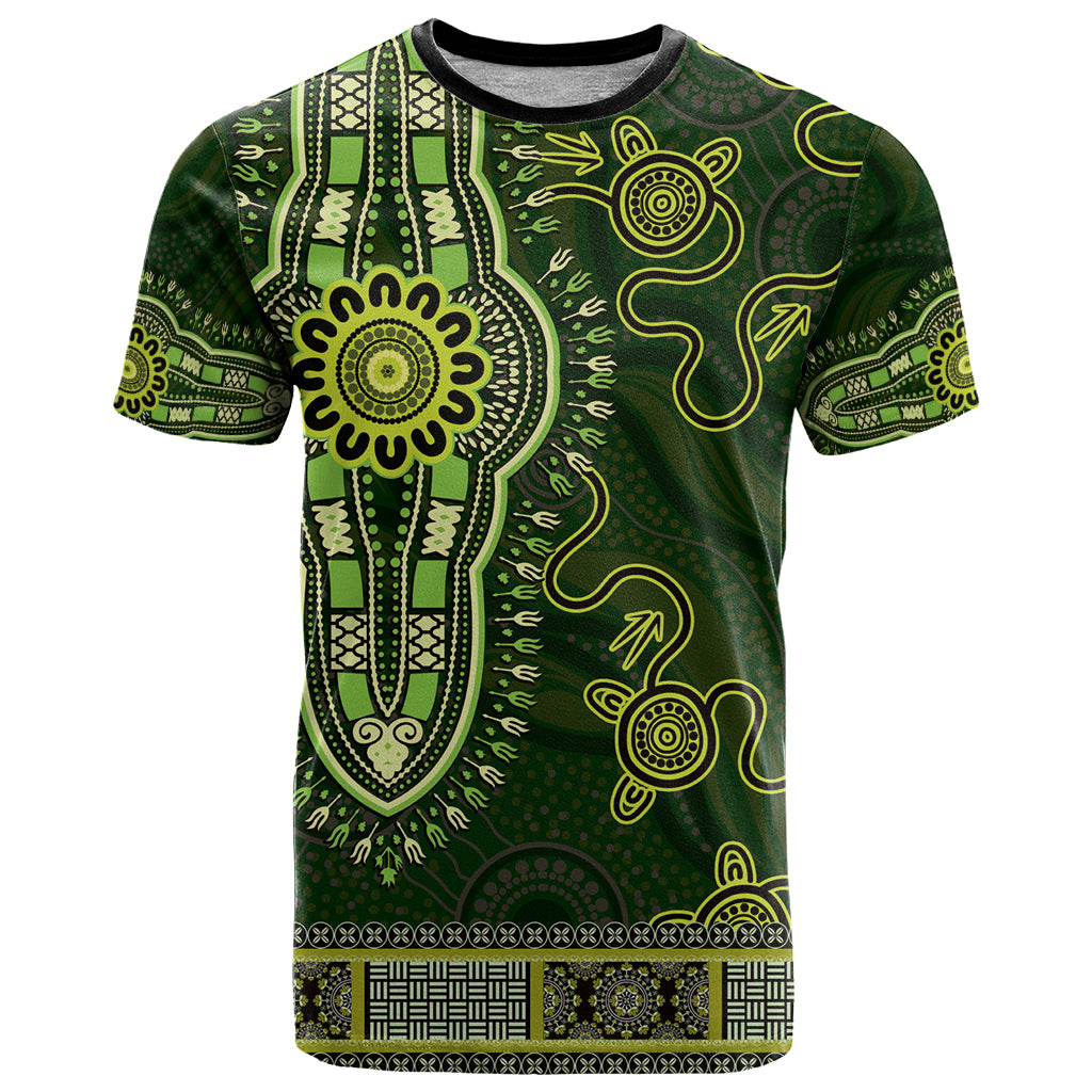 Lime Green African Dashiki With Australia Aboriginal Art T Shirt