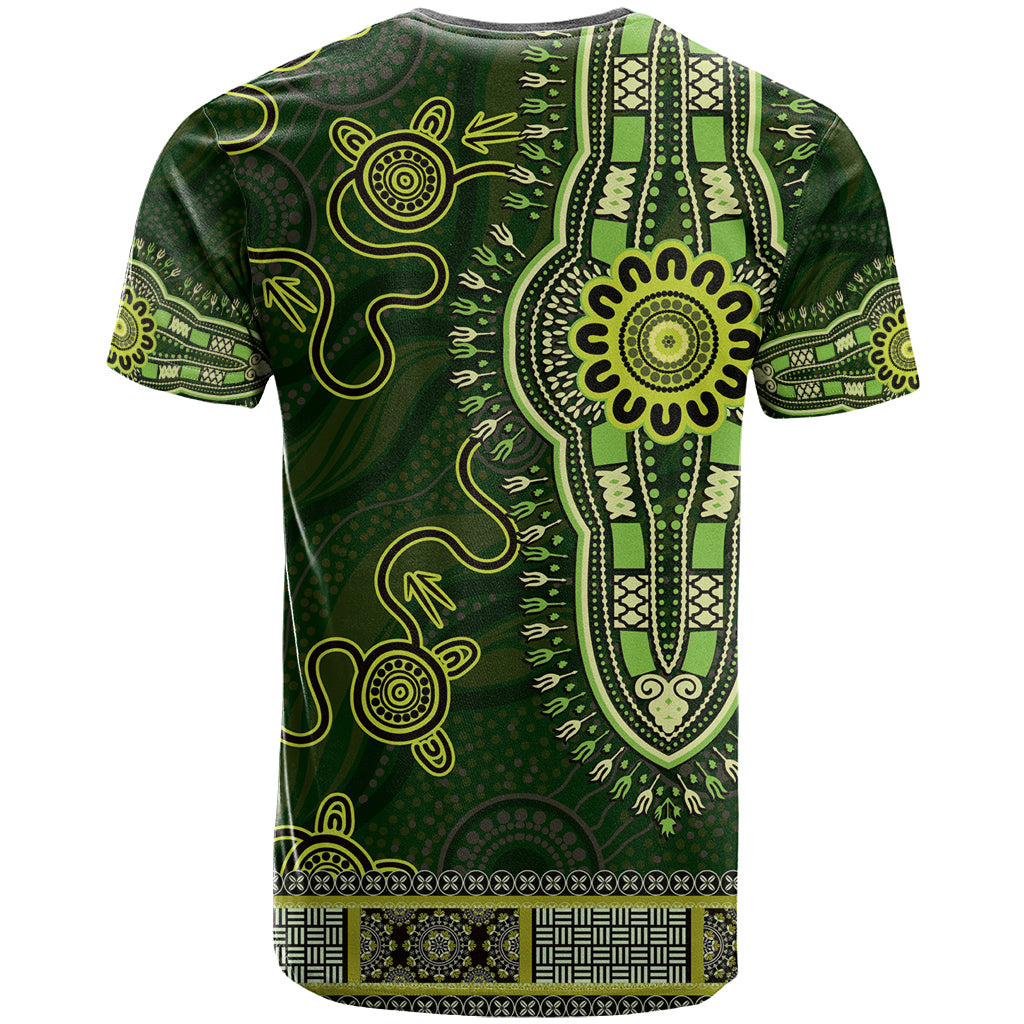 Lime Green African Dashiki With Australia Aboriginal Art T Shirt