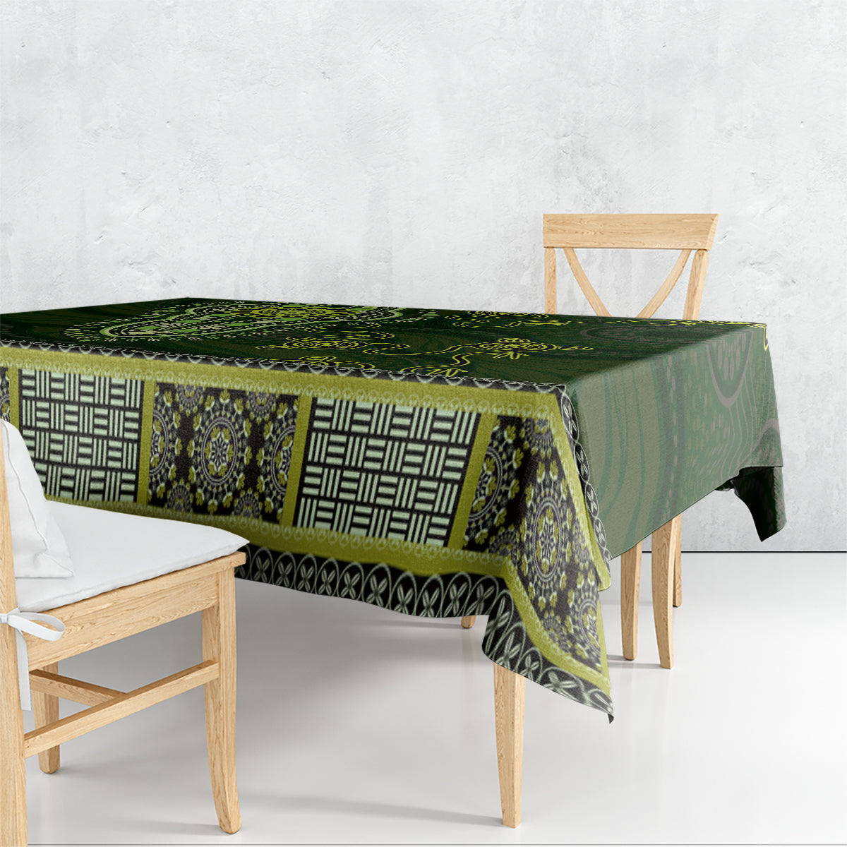 Lime Green African Dashiki With Australia Aboriginal Art Tablecloth