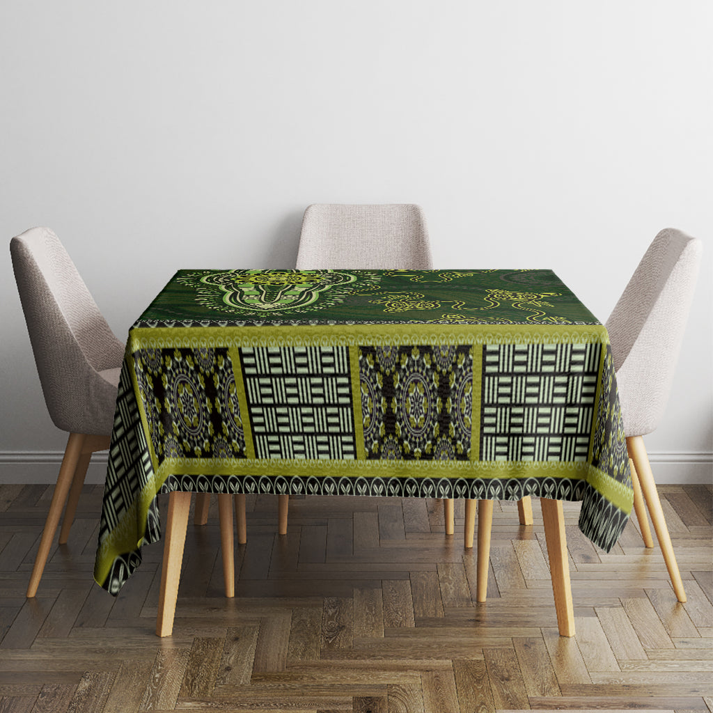 Lime Green African Dashiki With Australia Aboriginal Art Tablecloth