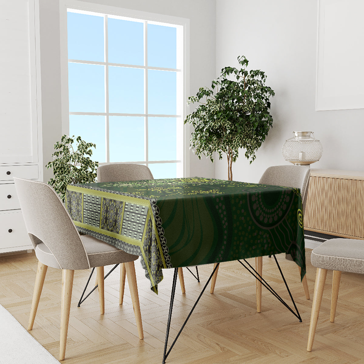 Lime Green African Dashiki With Australia Aboriginal Art Tablecloth