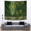 Lime Green African Dashiki With Australia Aboriginal Art Tapestry
