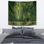 Lime Green African Dashiki With Australia Aboriginal Art Tapestry