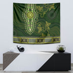 Lime Green African Dashiki With Australia Aboriginal Art Tapestry