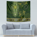 Lime Green African Dashiki With Australia Aboriginal Art Tapestry