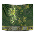 Lime Green African Dashiki With Australia Aboriginal Art Tapestry