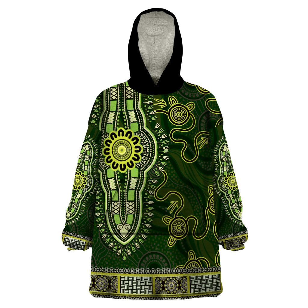 Lime Green African Dashiki With Australia Aboriginal Art Wearable Blanket Hoodie