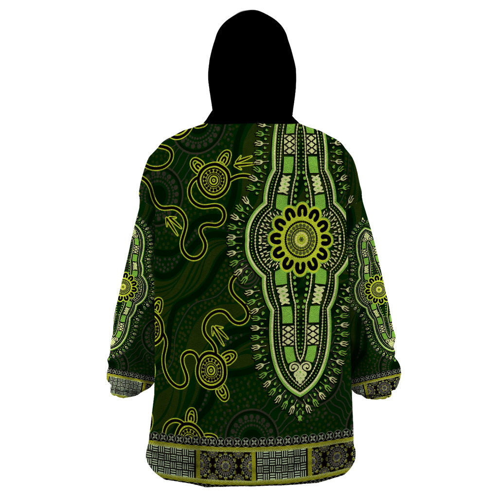 Lime Green African Dashiki With Australia Aboriginal Art Wearable Blanket Hoodie