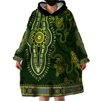 Lime Green African Dashiki With Australia Aboriginal Art Wearable Blanket Hoodie