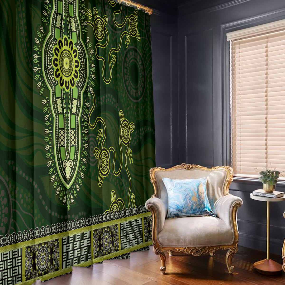 Lime Green African Dashiki With Australia Aboriginal Art Window Curtain