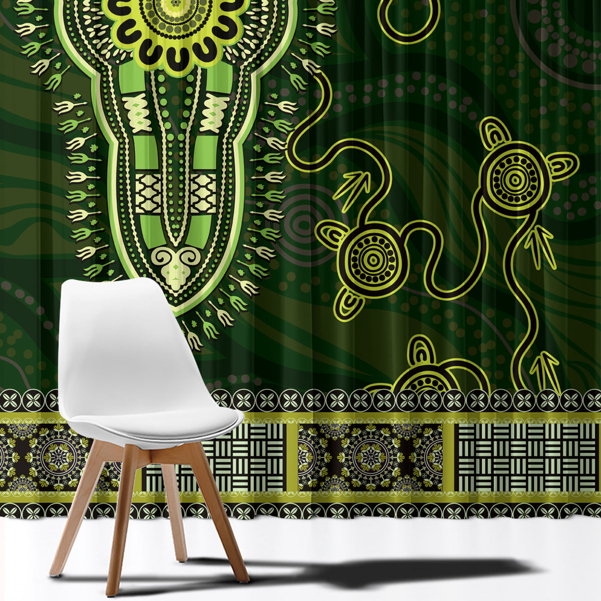 Lime Green African Dashiki With Australia Aboriginal Art Window Curtain