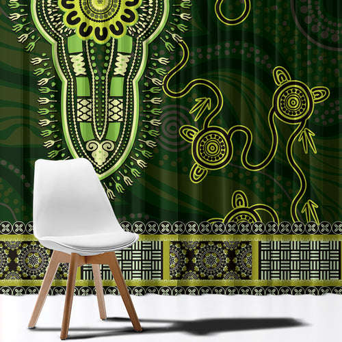 Lime Green African Dashiki With Australia Aboriginal Art Window Curtain
