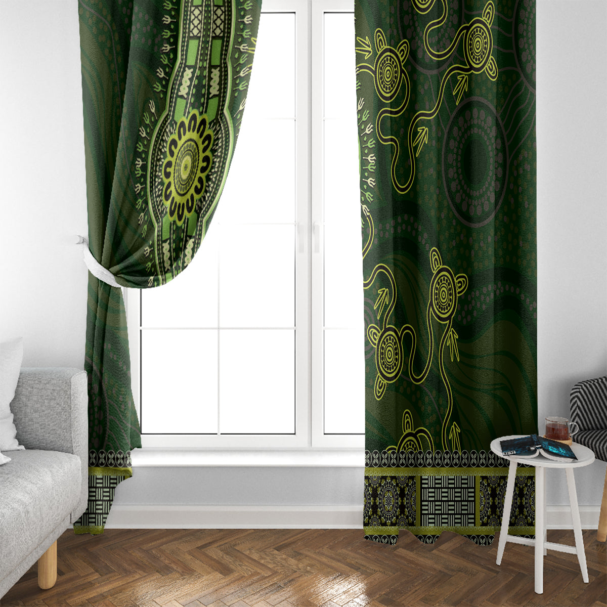 Lime Green African Dashiki With Australia Aboriginal Art Window Curtain