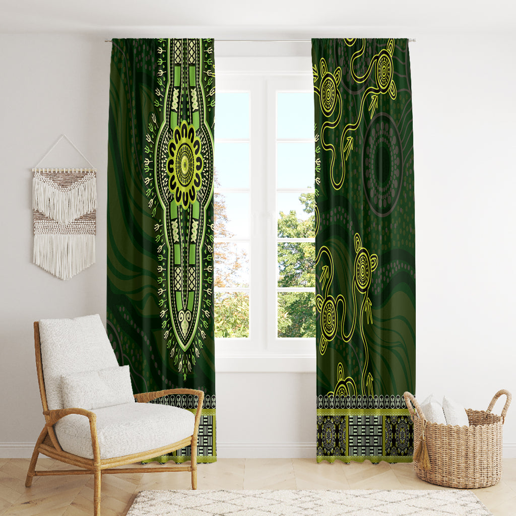 Lime Green African Dashiki With Australia Aboriginal Art Window Curtain