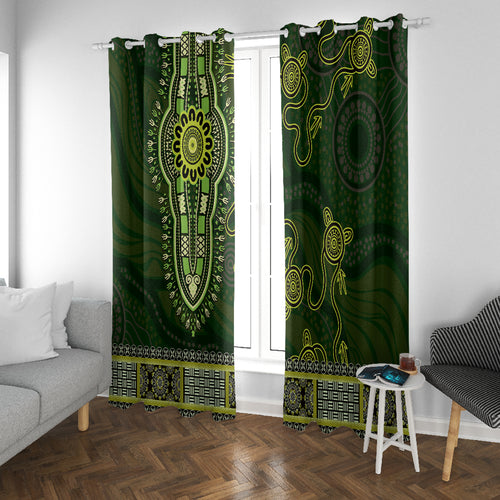 Lime Green African Dashiki With Australia Aboriginal Art Window Curtain