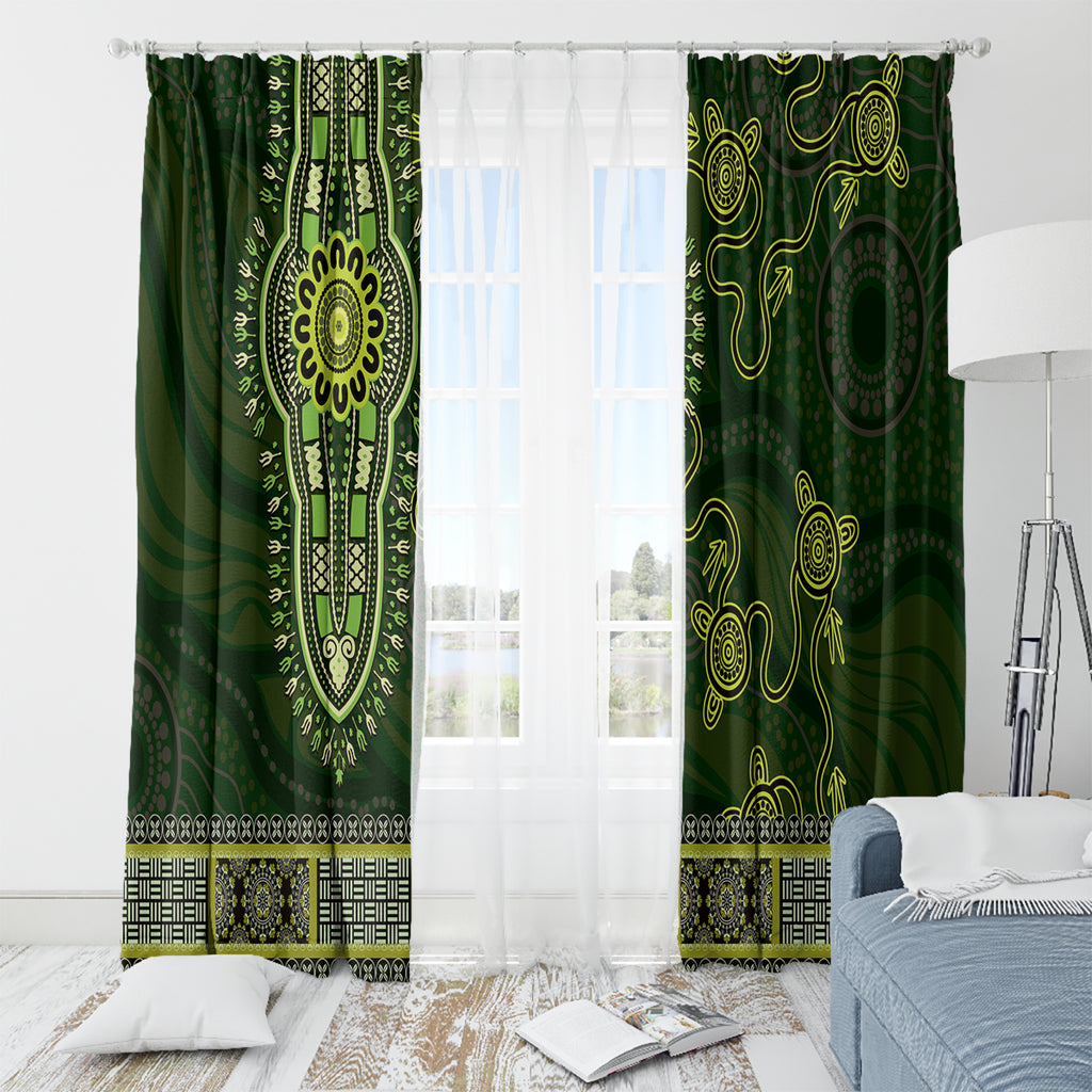 Lime Green African Dashiki With Australia Aboriginal Art Window Curtain