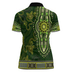 Lime Green African Dashiki With Australia Aboriginal Art Women Polo Shirt