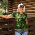 Lime Green African Dashiki With Australia Aboriginal Art Women Polo Shirt