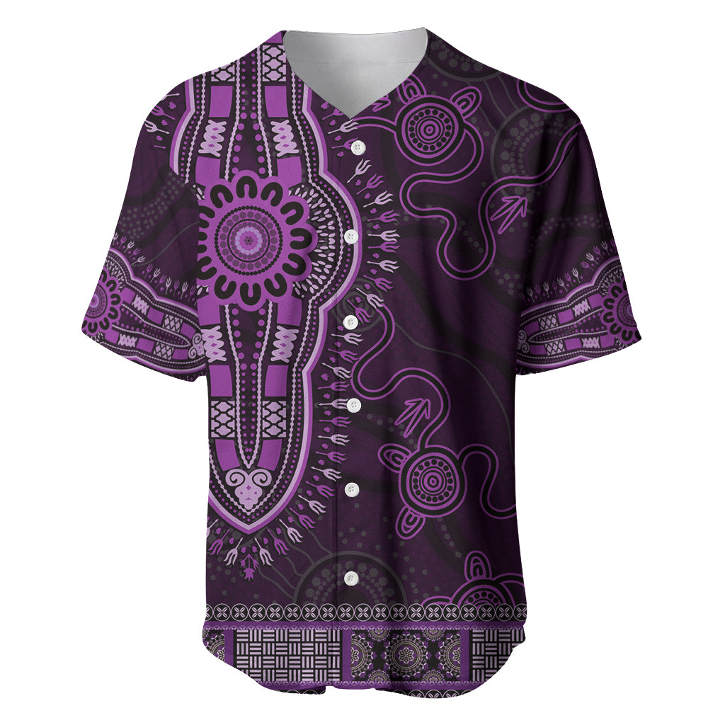 Purple African Dashiki With Australia Aboriginal Art Baseball Jersey
