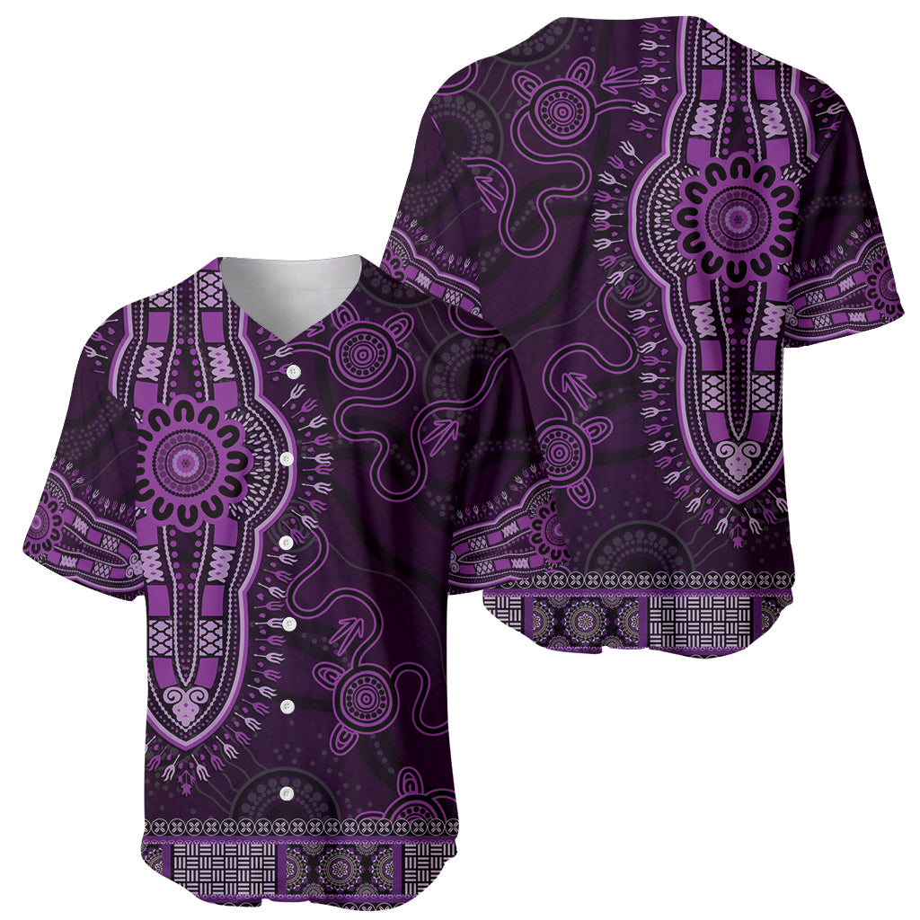 Purple African Dashiki With Australia Aboriginal Art Baseball Jersey
