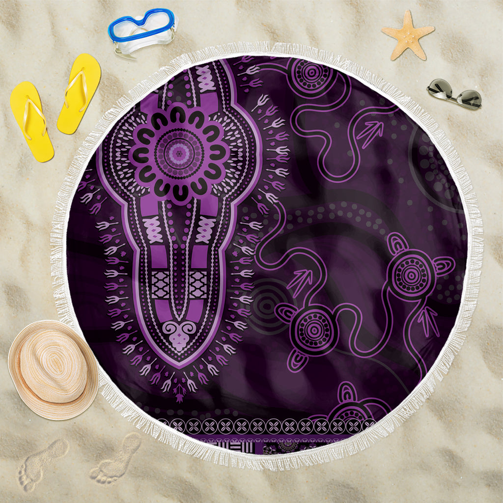 Purple African Dashiki With Australia Aboriginal Art Beach Blanket