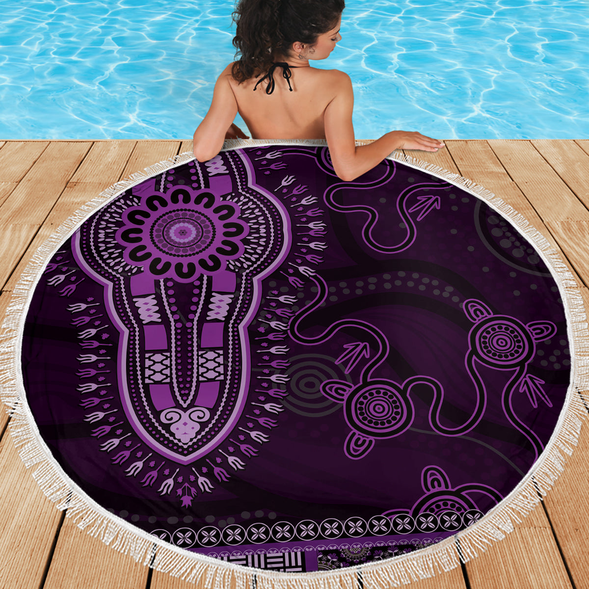 Purple African Dashiki With Australia Aboriginal Art Beach Blanket