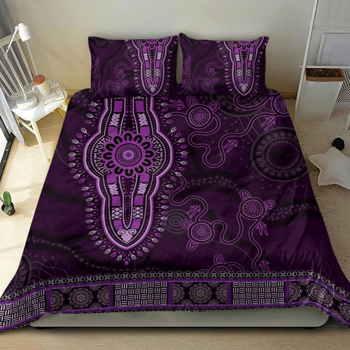 Purple African Dashiki With Australia Aboriginal Art Bedding Set