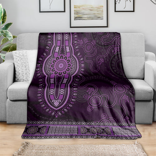 Purple African Dashiki With Australia Aboriginal Art Blanket