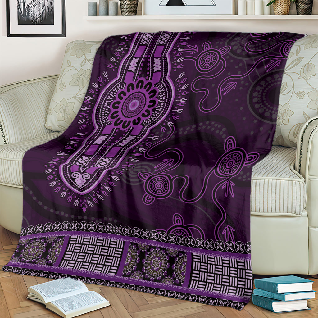Purple African Dashiki With Australia Aboriginal Art Blanket