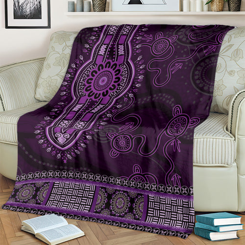 Purple African Dashiki With Australia Aboriginal Art Blanket