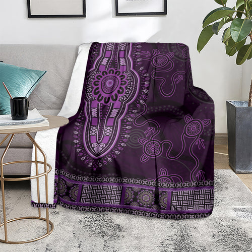 Purple African Dashiki With Australia Aboriginal Art Blanket