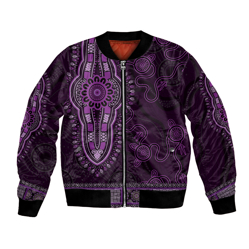 Purple African Dashiki With Australia Aboriginal Art Bomber Jacket